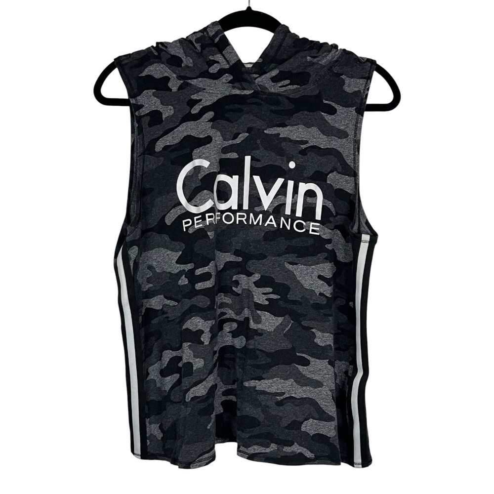 Calvin Klein Performance Women's Grey Camo Sleeveless Hoodie Tank Top - Sz Large